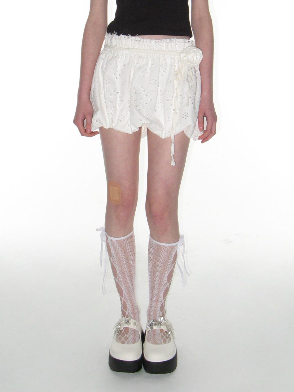 CRANK Rose Punching Balloon Mini Skirt [Beige]