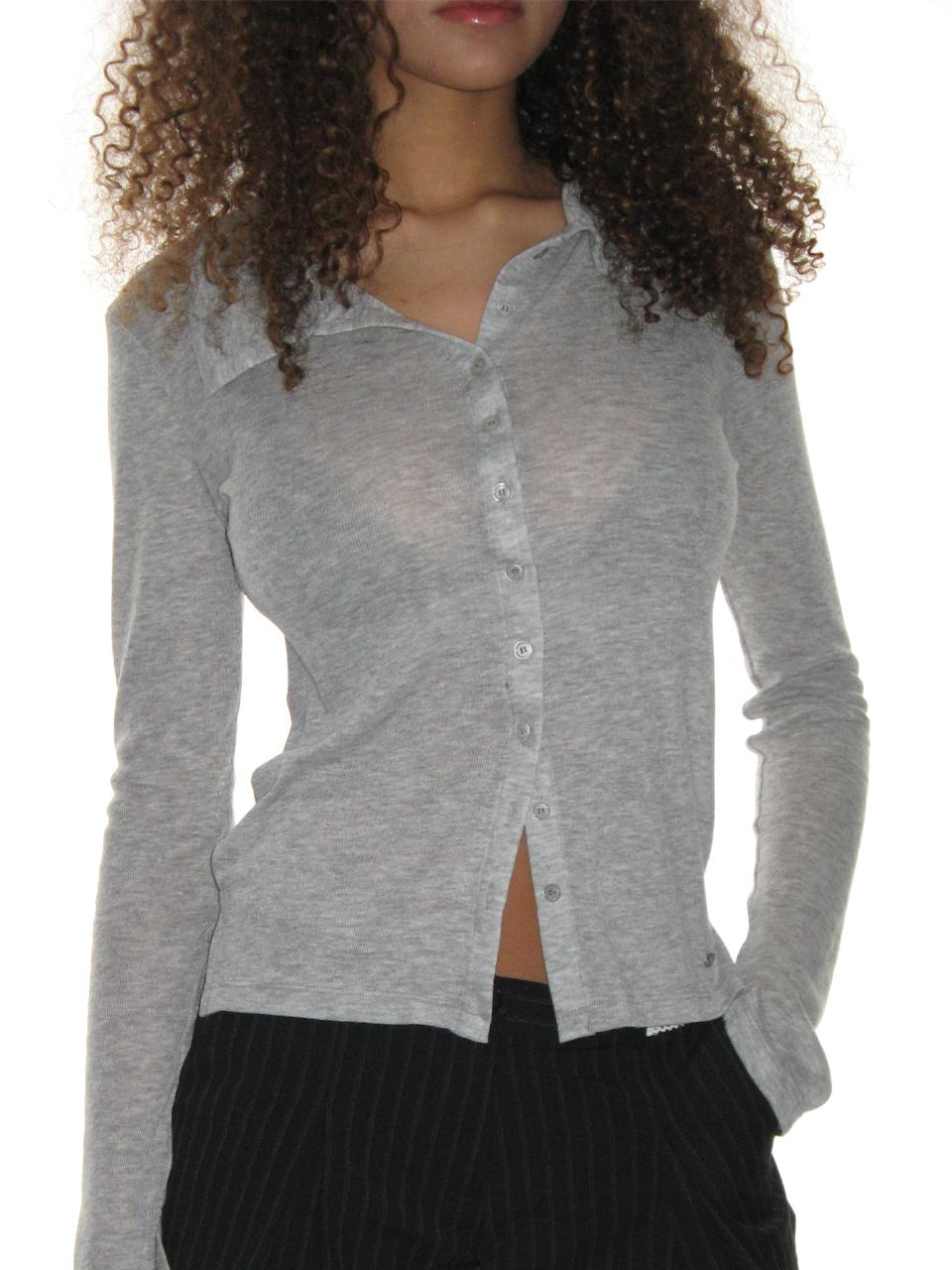 CRANK Sheer Collared Button T-shirt [Grey]