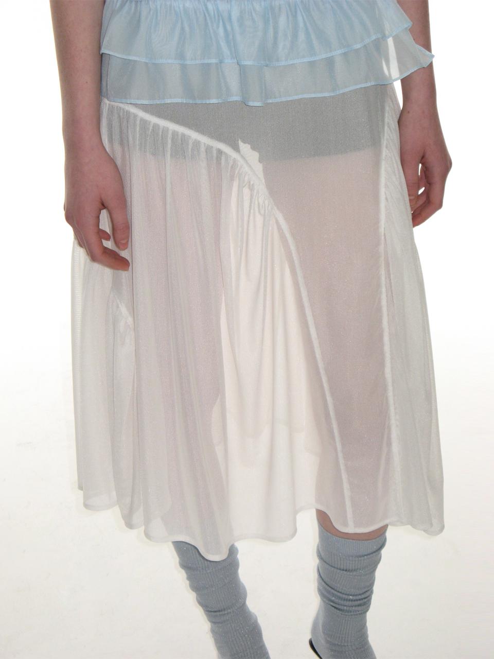 CRANK Sheer Frill Layered Midi Skirt [Beige]