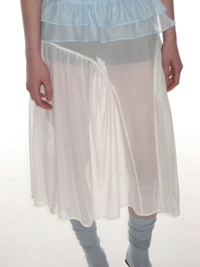 CRANK Sheer Frill Layered Midi Skirt [Beige]