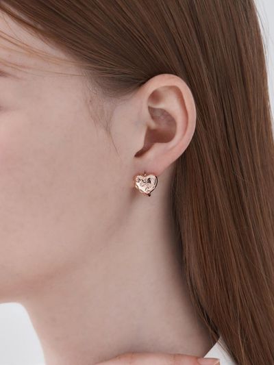 CRANNE 14K Ballroom Heart Piece Cubic One-Touch Earring