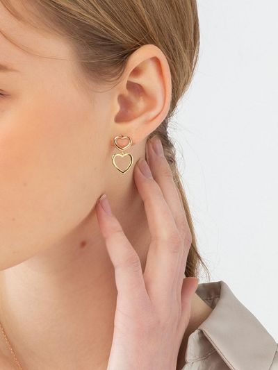 CRANNE 14K Lovely Two Heart Earrings (gold filled)