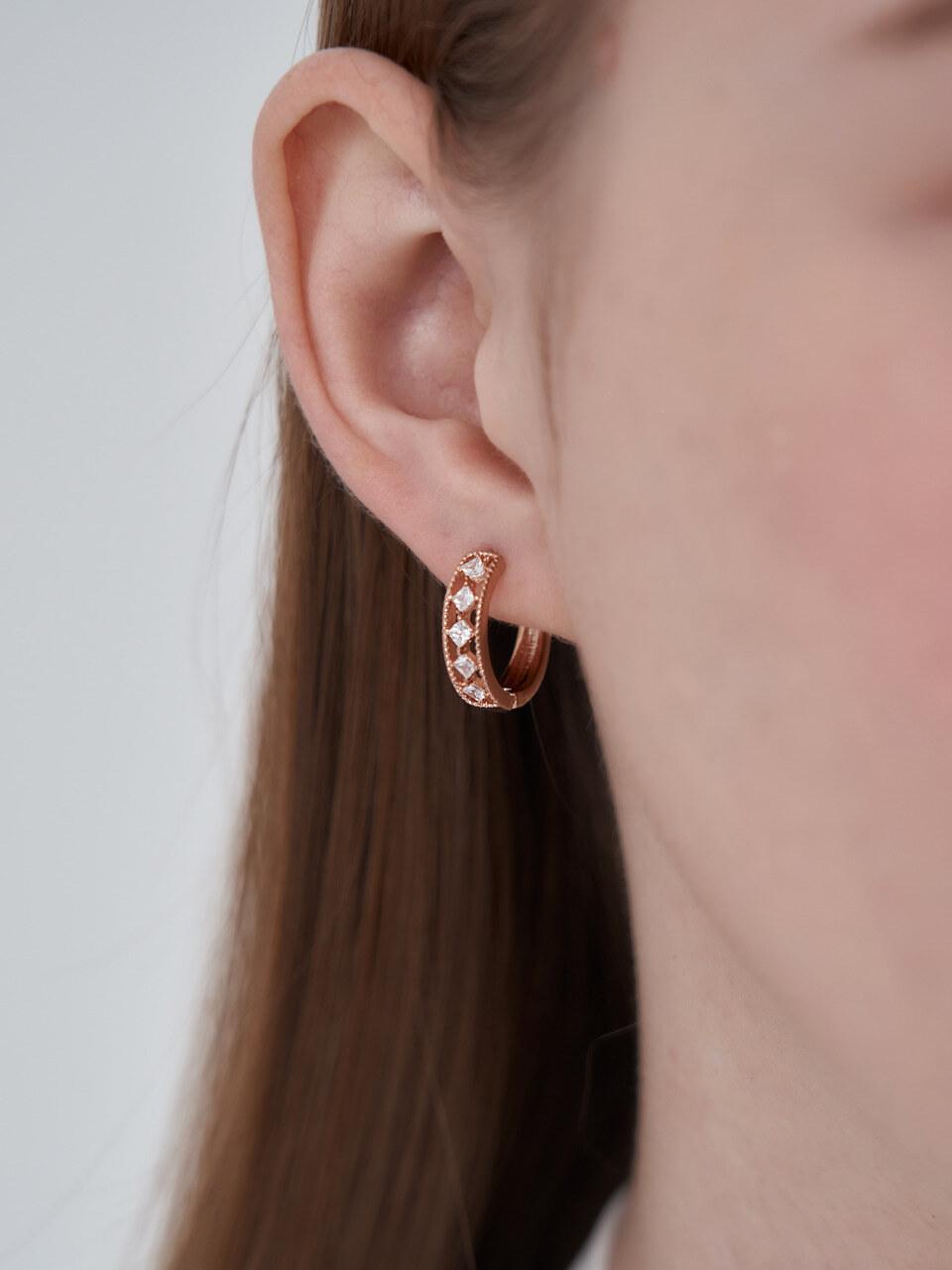 CRANNE 14K Square Stone One-Touch Ring Earring C24EGP207
