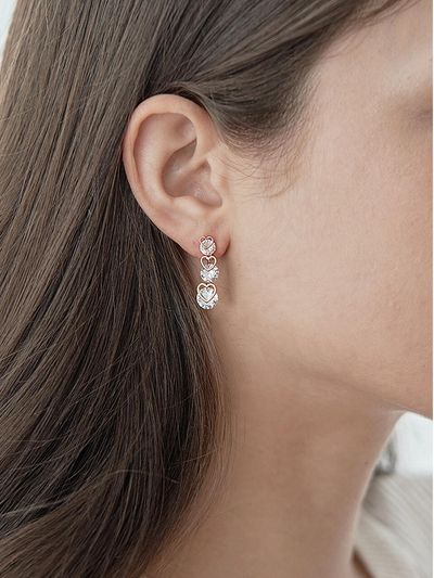 CRANNE Heart Cubic 3 Tier Drop Earrings C24EB321