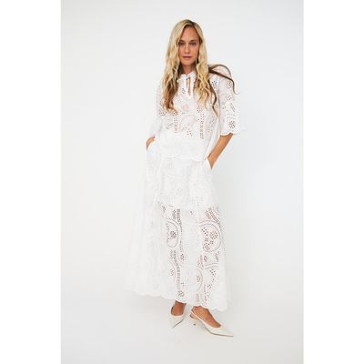 CRAS Brizacras Eyelet Tie Neck Blouse