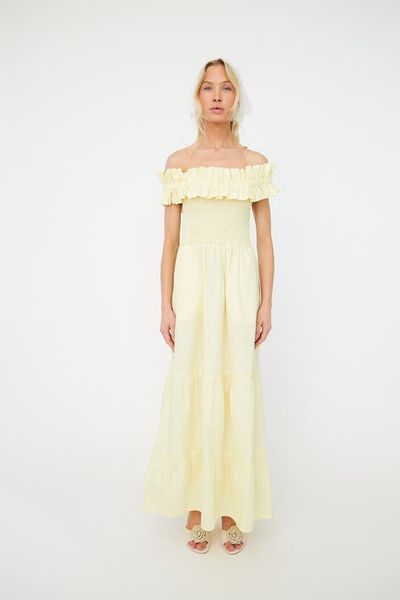 CRAS CRAS Capri Bardot Ruffle Maxi Dress