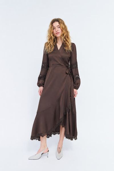 CRAS Laralilcras V-Neck Lace Hem Wrap Dress