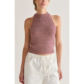 CRESCENT CRESCENT Basket Weave Halter Knit Top