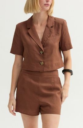 CRESCENT CRESCENT Cropped Linen Blend Blazer