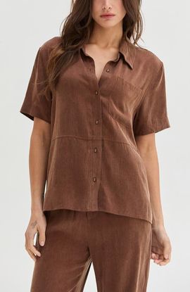 CRESCENT CRESCENT Cupro Short Sleeve Button Up Top