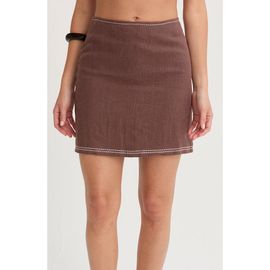 CRESCENT CRESCENT Embroidered Contrast Stitch Linen Mini Skirt