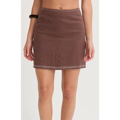 CRESCENT CRESCENT Embroidered Contrast Stitch Linen Mini Skirt