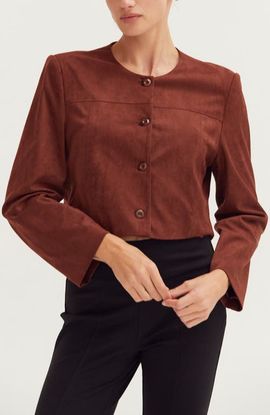CRESCENT CRESCENT Faux Suede Collarless Cropped Jacket