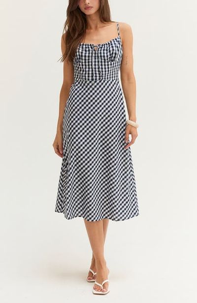 CRESCENT CRESCENT Gingham Slip Midi Dress