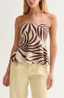 CRESCENT CRESCENT Leaf Print Jacquard Knit Peplum Top