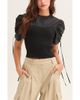 CRESCENT CRESCENT Mixed Media Shirred Sleeve Top - 1