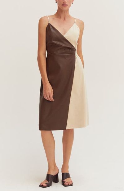 CRESCENT CRESCENT Mixed Media Wrap Midi Dress