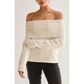 CRESCENT CRESCENT Off Shoulder Cable Knit Top