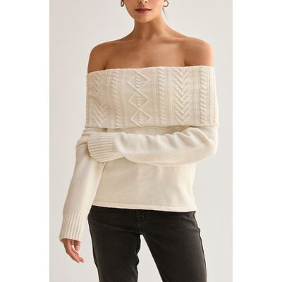 CRESCENT CRESCENT Off Shoulder Cable Knit Top