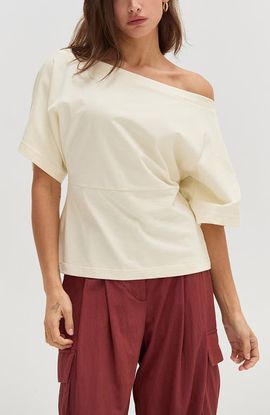 CRESCENT CRESCENT Off Shoulder Cotton Knit Top