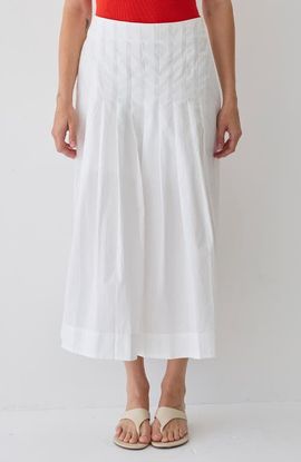 CRESCENT CRESCENT Poplin Box Pleated Midi Skirt