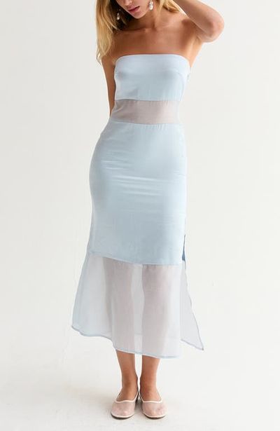CRESCENT CRESCENT Satin Mixed Media Tube Midi Dress