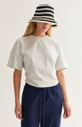 CRESCENT CRESCENT Semi Cropped Ruched Knit Top
