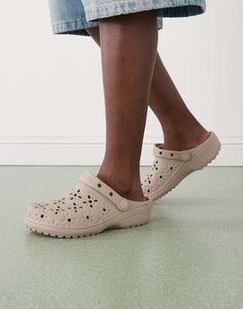 Crocs Crocs Classic floral cut-out clogs in taupe-Brown
