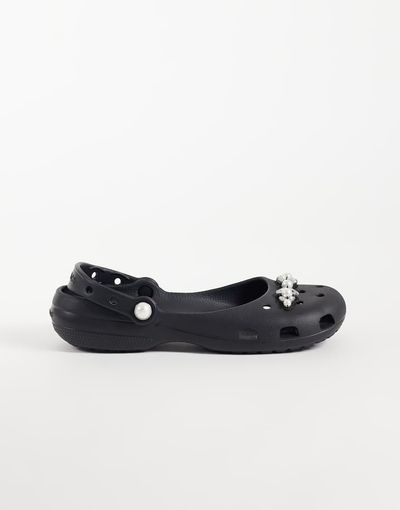 Crocs Crocs Classic pearl detail ballet clogs in black