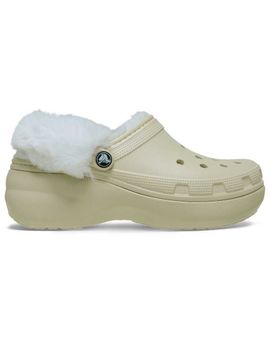 Crocs Crocs Classic platform fleece lined clogs in bone-Neutral