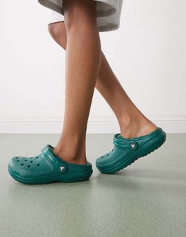 Crocs Crocs Unisex classic fleece lined clogs in dark emerald green