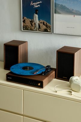 Crosley Crosley Alto Record Player & Speakers Shelf System in Brown at Urban Outfitters