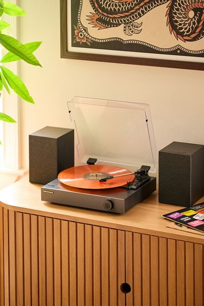 Crosley Crosley Zane Record Player & Speakers Shelf System in Black at Urban Outfitters