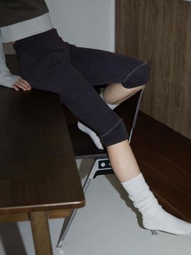 cttn Hand-stitch Cropped Leggings, Heather Brown