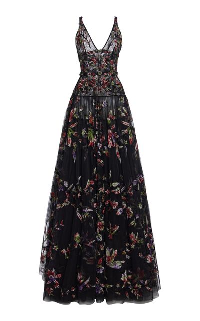 Cucculelli Shaheen Chantilly TulleBlend Appliqué Maxi Dress Floral