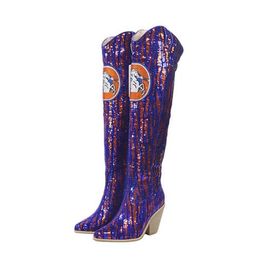 CUCE Cuce Denver Broncos Over-the-Knee Two-Tone Sequin Boots