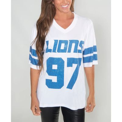 CUCE Women's Cuce Aidan Hutchinson White Detroit Lions Crystal V-Neck Tunic 
