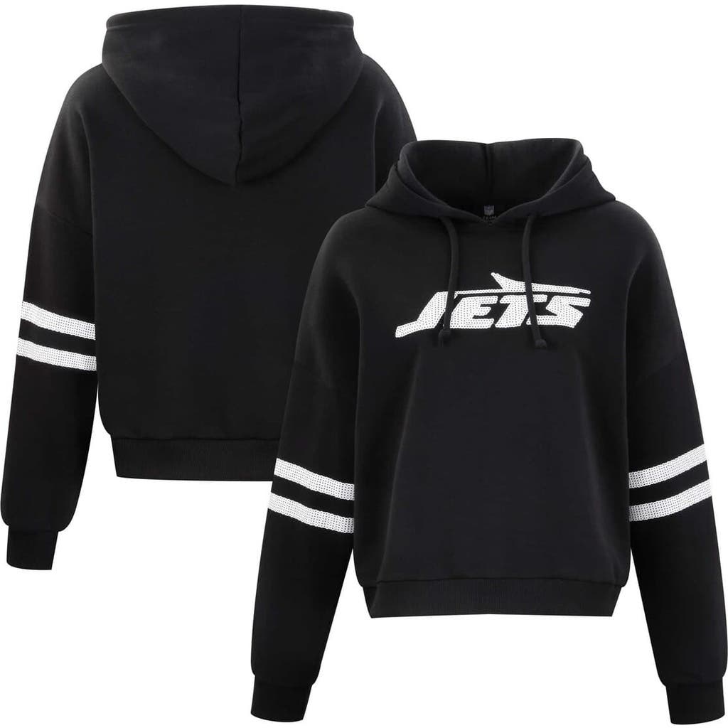 CUCE Women's Cuce Black New York Jets Cropped Sequins Pullover Hoodie 