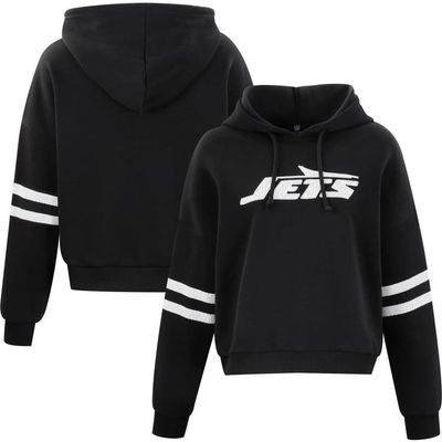 CUCE Women's Cuce Black New York Jets Cropped Sequins Pullover Hoodie 