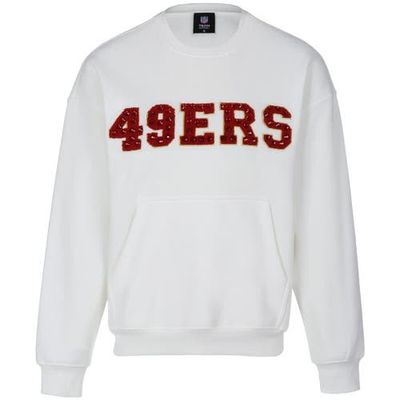 CUCE Women's Cuce White San Francisco 49ers Chenille Jeweled Sweatshirt 