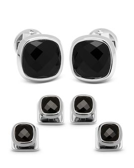 Cufflinks Inc Cufflinks Inc. Faceted Onyx Cushion Stainless Steel Stud Set