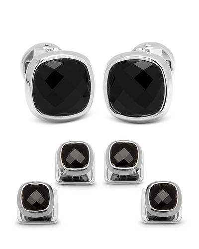 Cufflinks Inc Cufflinks Inc. Faceted Onyx Cushion Stainless Steel Stud Set