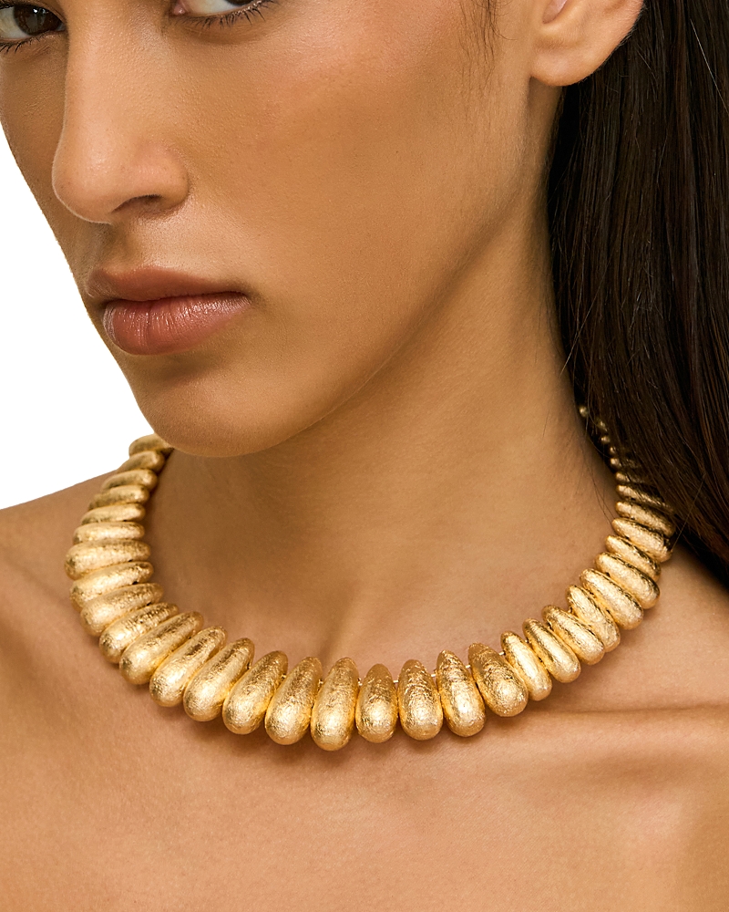 Cult Gaia Cult Gaia Allegra Foiled Wood Choker Necklace, 14.5