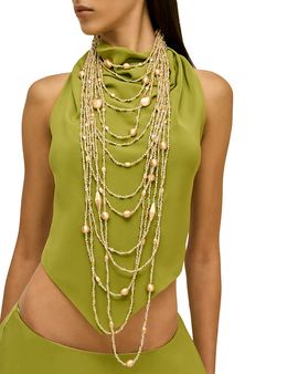 Cult Gaia Cult Gaia Edie Beaded Layered Necklace, 53.2L