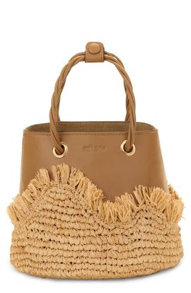 Cult Gaia Cult Gaia Jojo Leather & Raffia Top Handle Bag