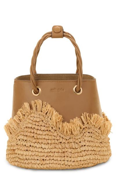 Cult Gaia Cult Gaia Jojo Leather & Raffia Top Handle Bag
