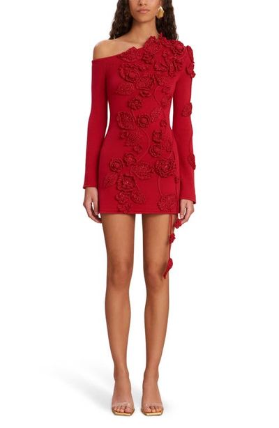 Cult Gaia Cult Gaia Kaela Floral Appliqué One-Shoulder Long Sleeve Sweater Minidress