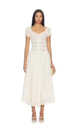 slim fit dress slacks Hunter Green Embroidered Pleated Bodice Smocked Back Midi Dress *FINAL –  SSYS main image 1