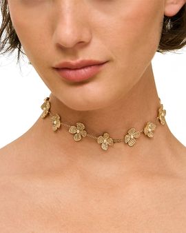 Cult Gaia Cult Gaia Lucky Pave Flower Chain Choker Necklace, 17.7