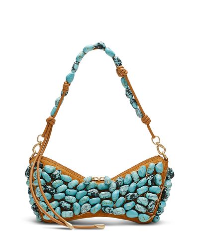 Cult Gaia Cult Gaia Mercier Turquoise Suede & Leather Clutch